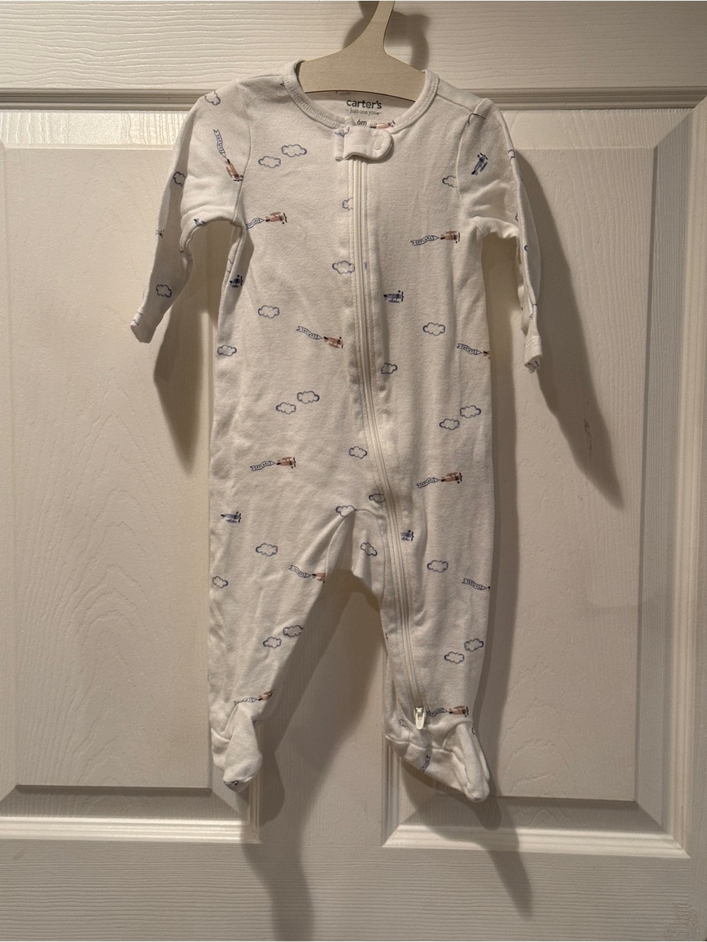 Carter’s White Airplane & Clouds Sleep & Play Pajamas 6M